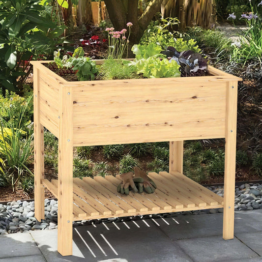 35" Natural Solid Wood Raised Garden Planter - AFS