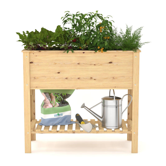 35" Natural Solid Wood Raised Garden Planter - AFS