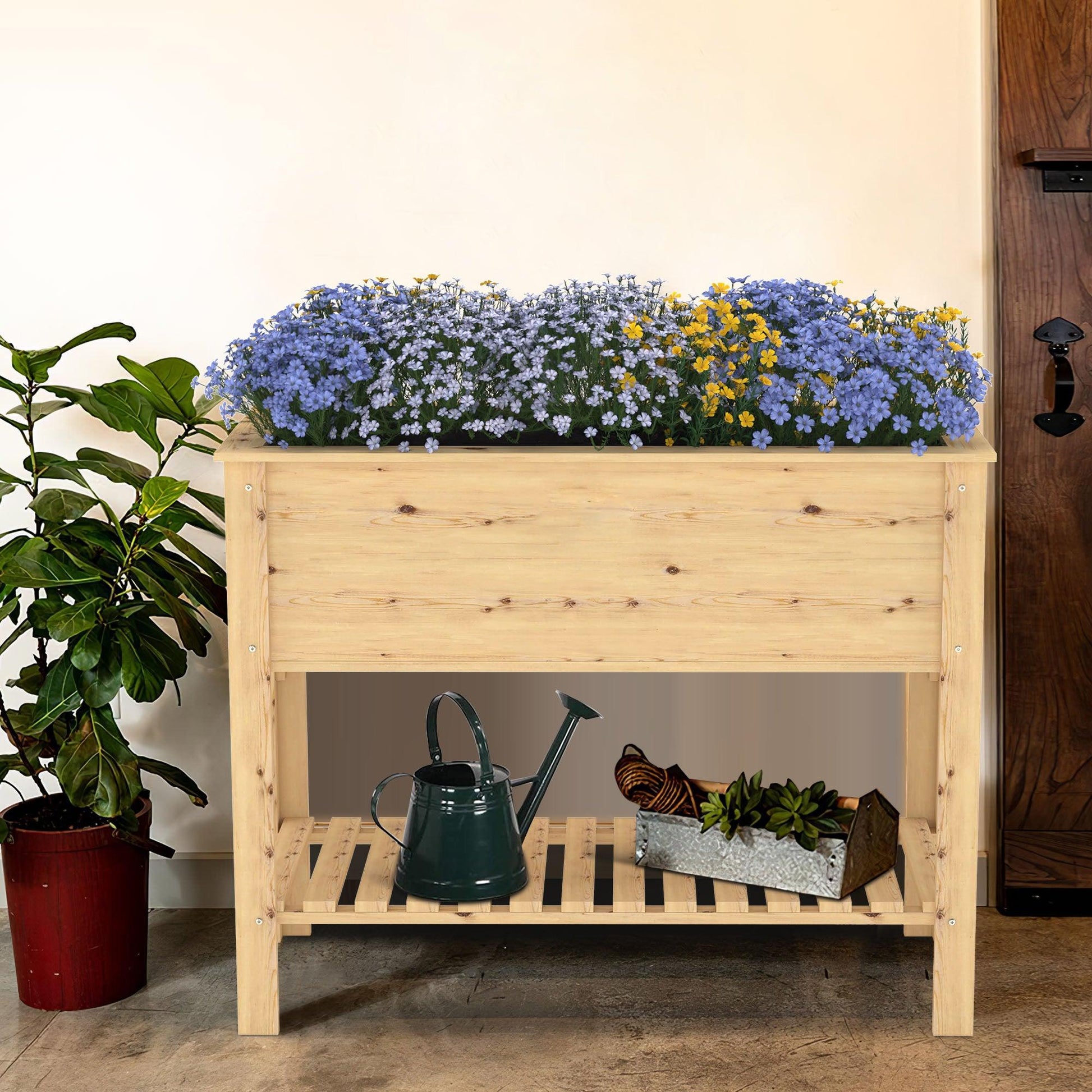 47" Natural Solid Wood Raised Garden Planter - AFS