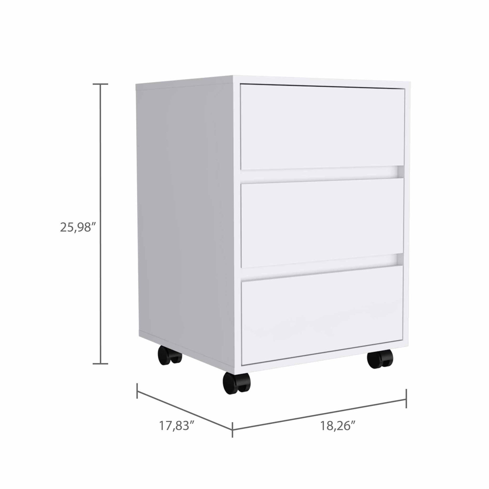 White Three Drawer Rolling Cabinet - AFS