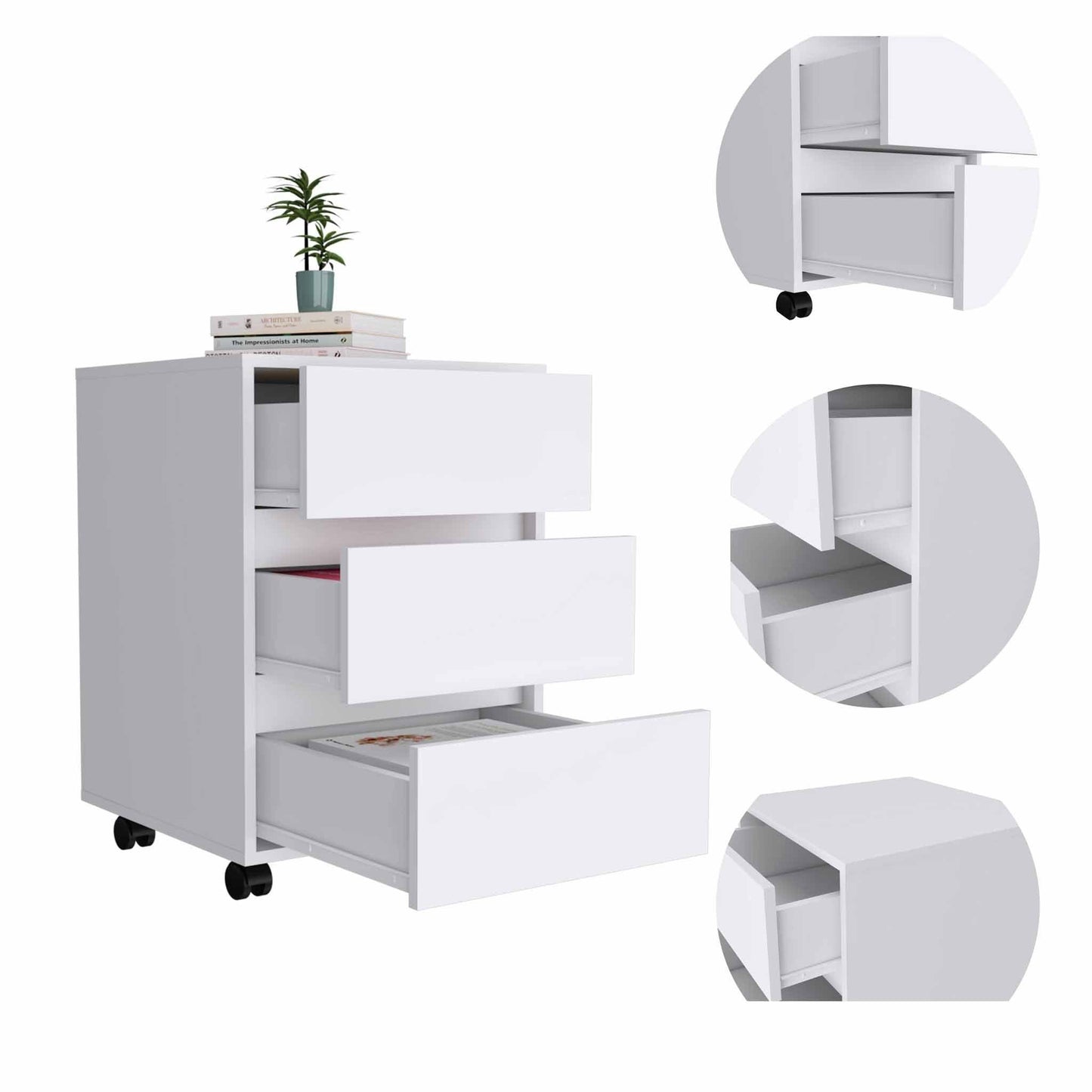 White Three Drawer Rolling Cabinet - AFS