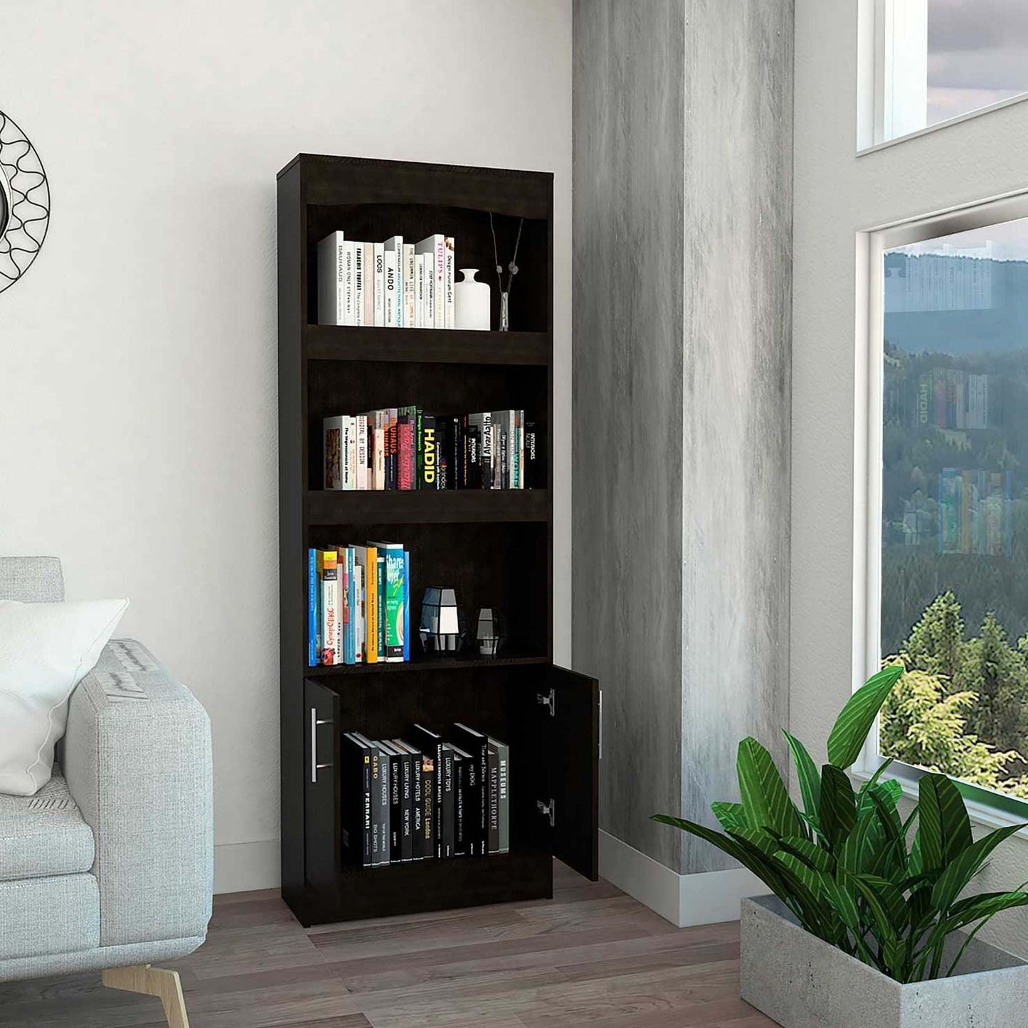 Catarina Black Bookcase Cabinet - AFS