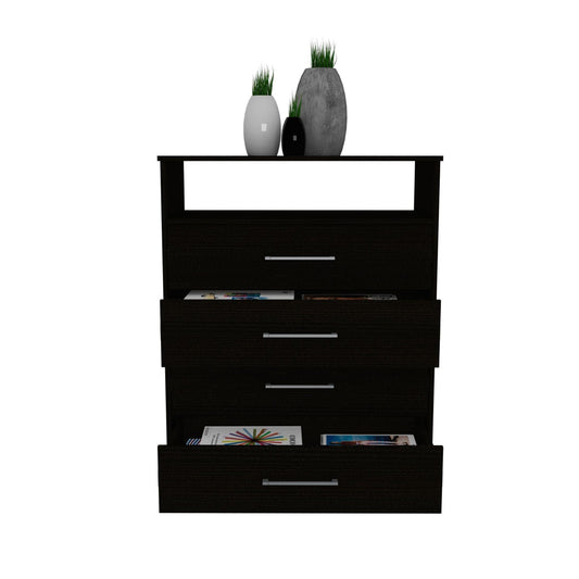 Modern Black Four Drawer Dresser with Hutch - AFS