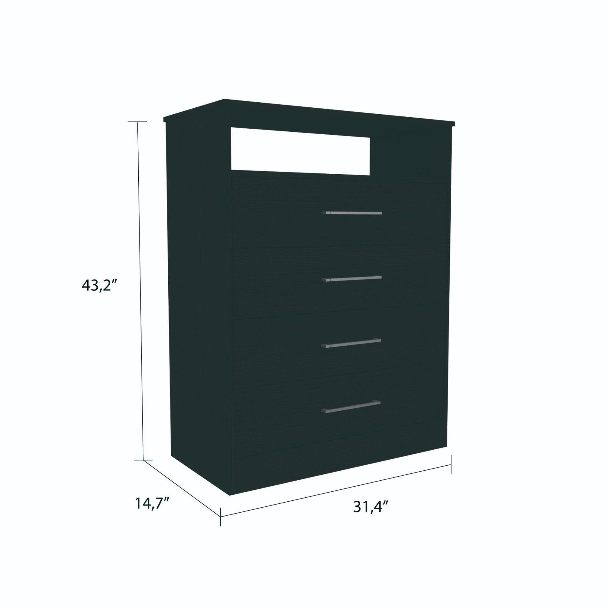 Modern Black Four Drawer Dresser with Hutch - AFS