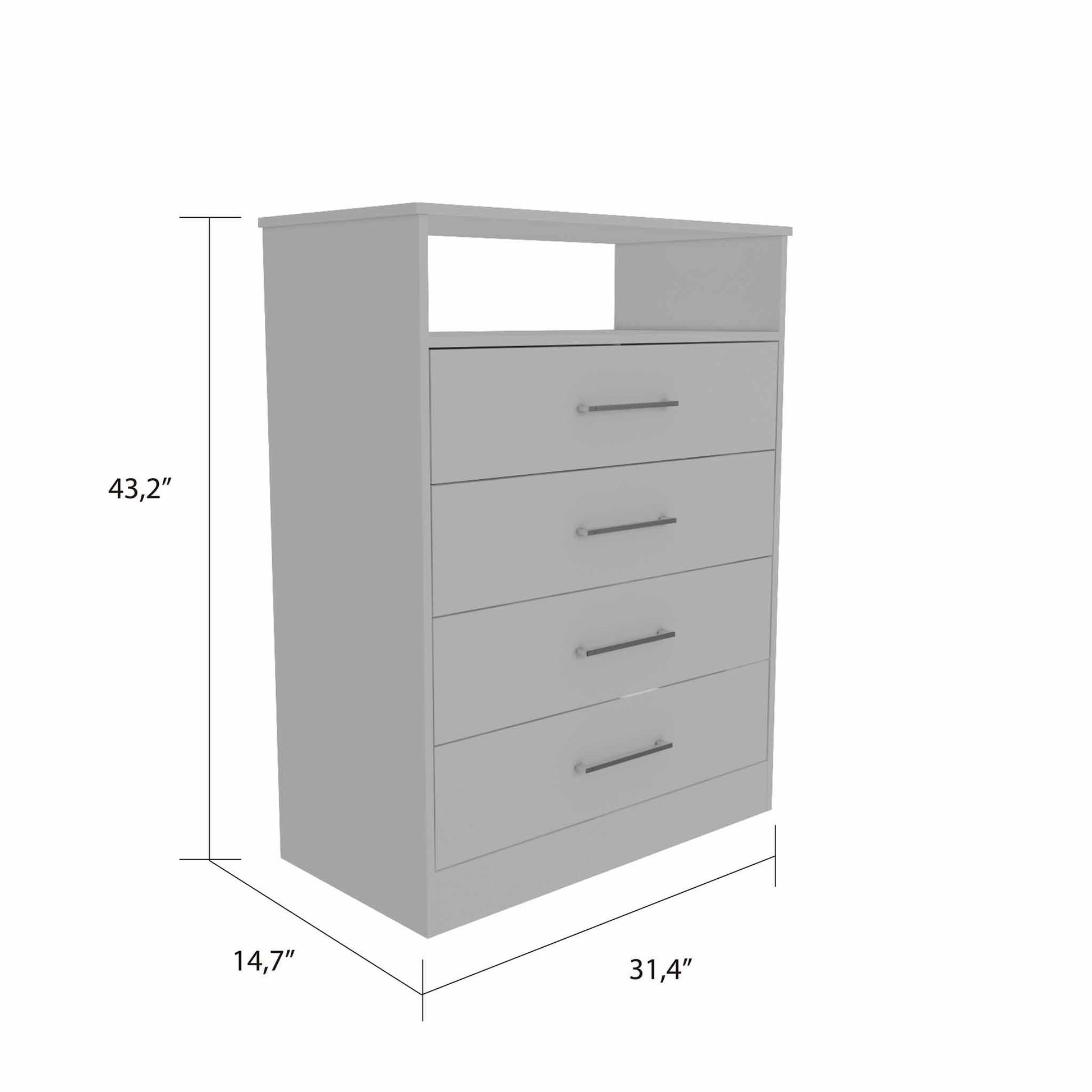 Modern White Four Drawer Dresser with Hutch - AFS