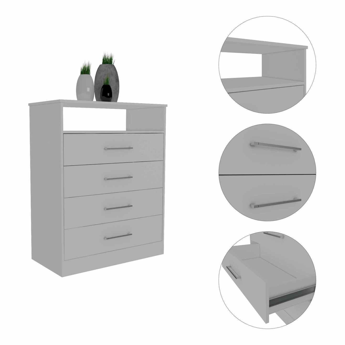 Modern White Four Drawer Dresser with Hutch - AFS