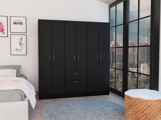 Black and White Tall Six Door Closet Wardrobe Center - AFS