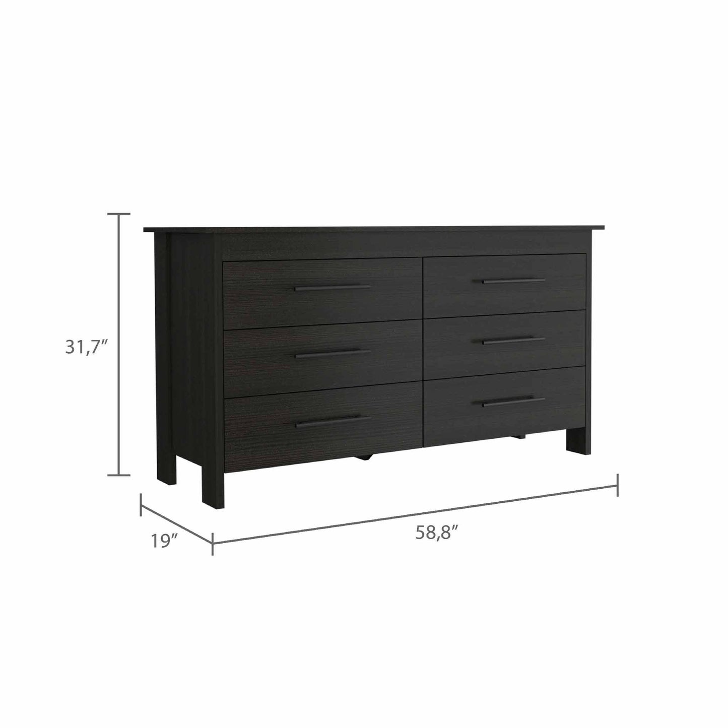 58" Black Six Drawer Double Dresser - AFS