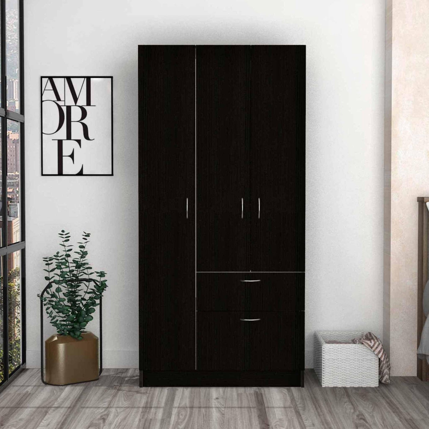 Black and White Three Door Armoire - AFS