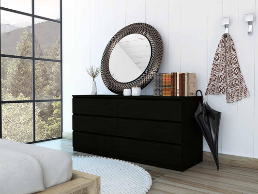 60" Black Six Drawer Double Dresser - AFS