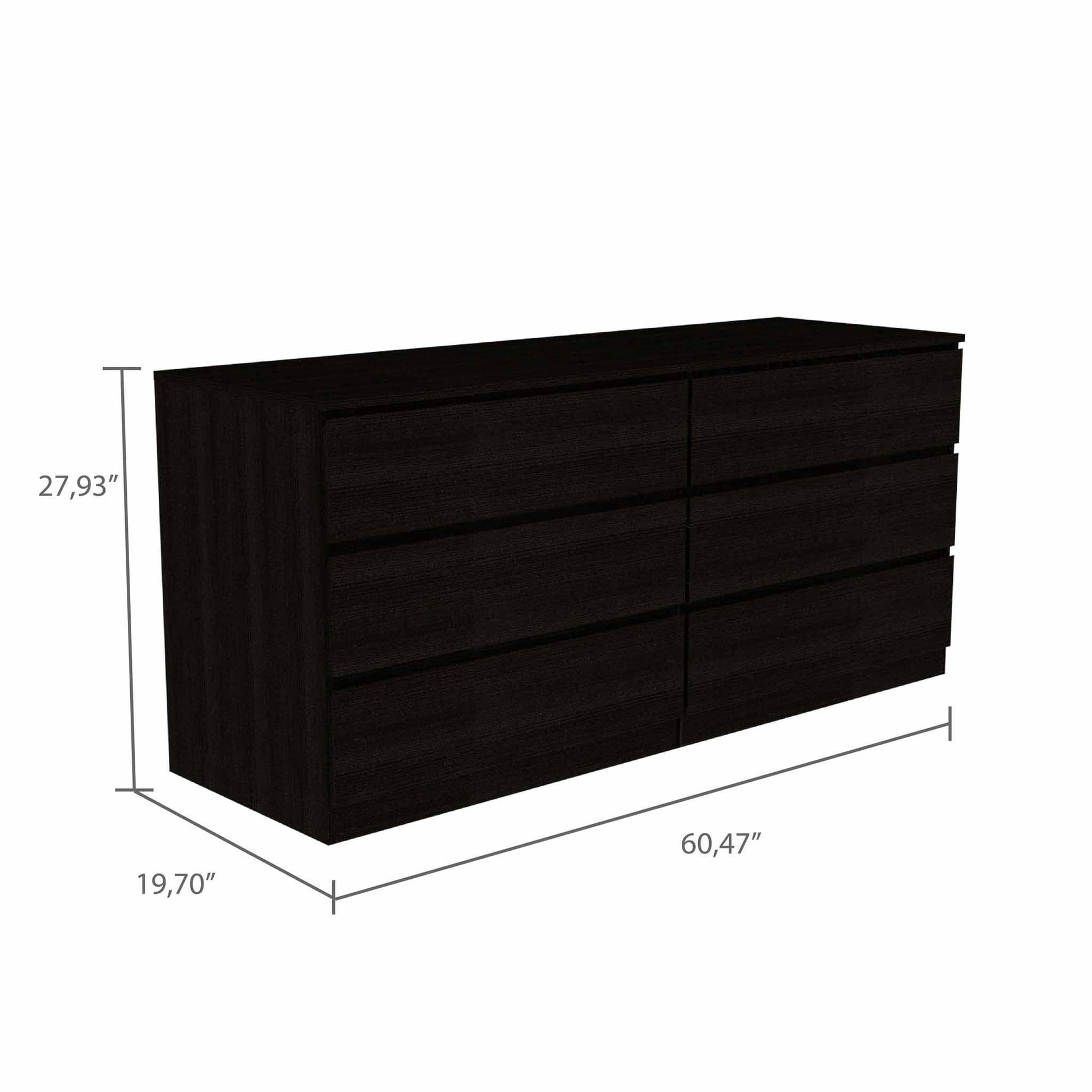 60" Black Six Drawer Double Dresser - AFS