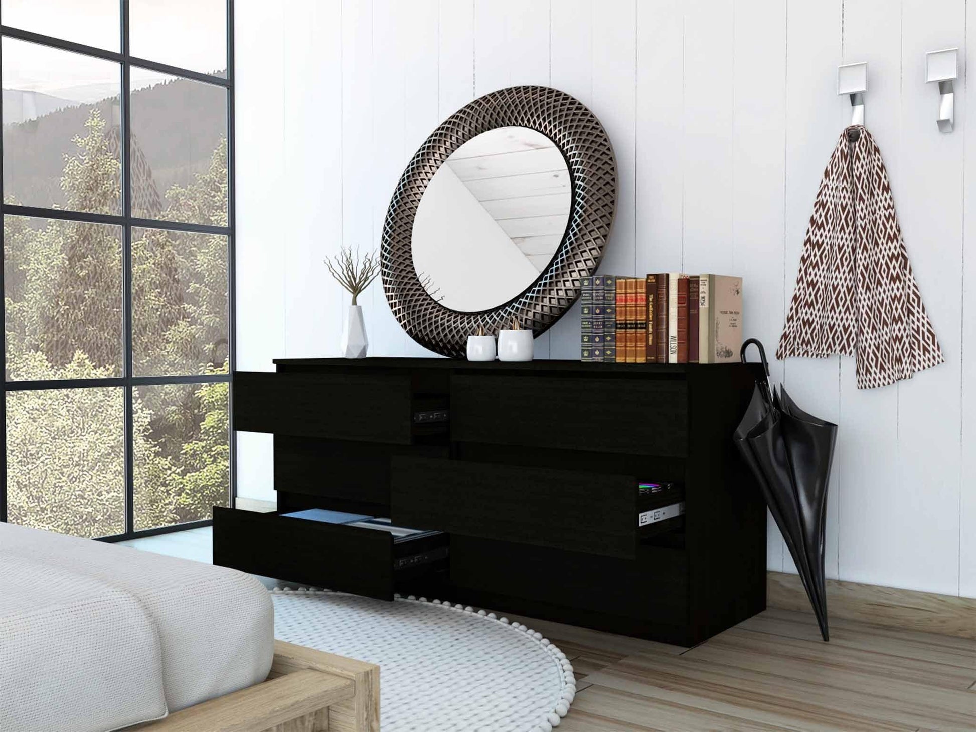 60" Black Six Drawer Double Dresser - AFS