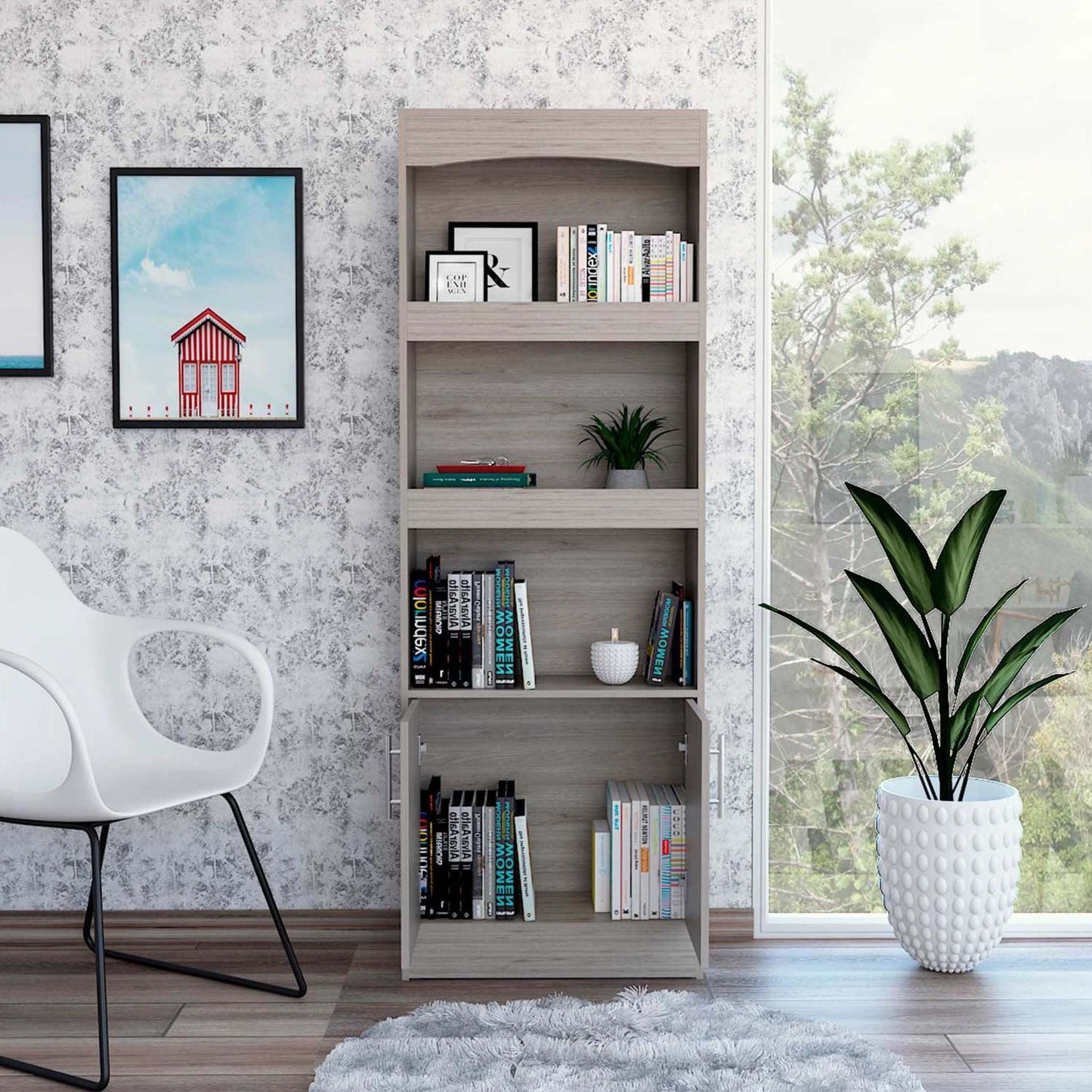 Catarina Light Gray Bookcase Cabinet - AFS