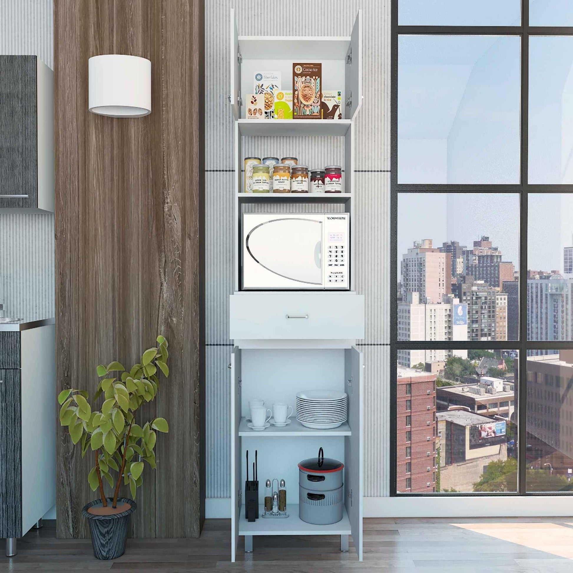 White Tall Pantry Cabinet with Two Storage Shelves - AFS