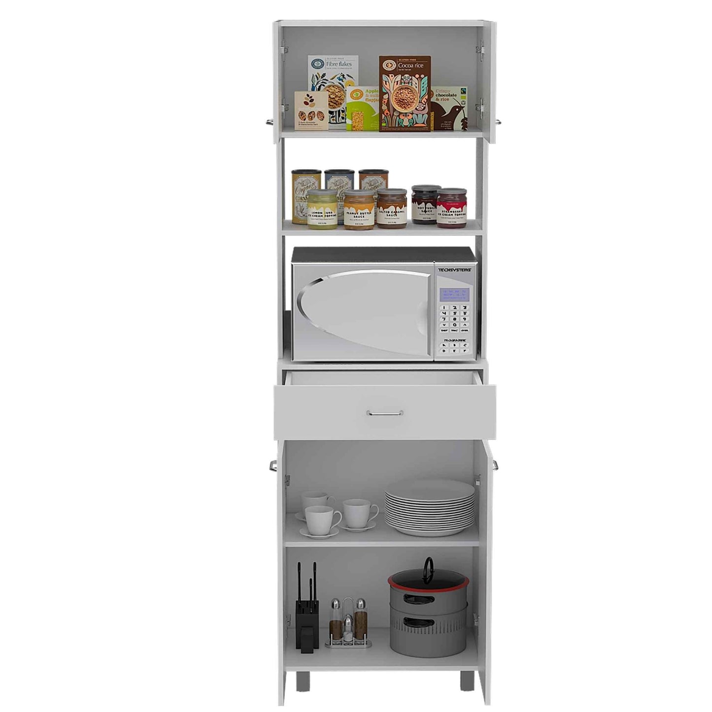 White Tall Pantry Cabinet with Two Storage Shelves - AFS