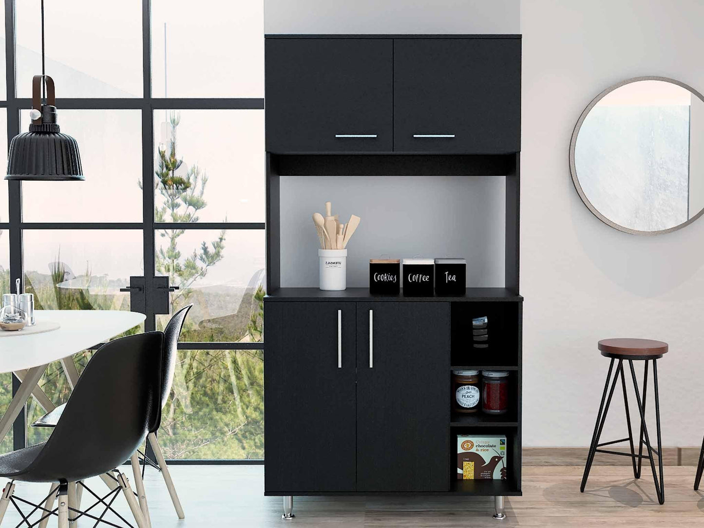 Modern Black Kitchen Cabinet with Two Storage Shelves - AFS