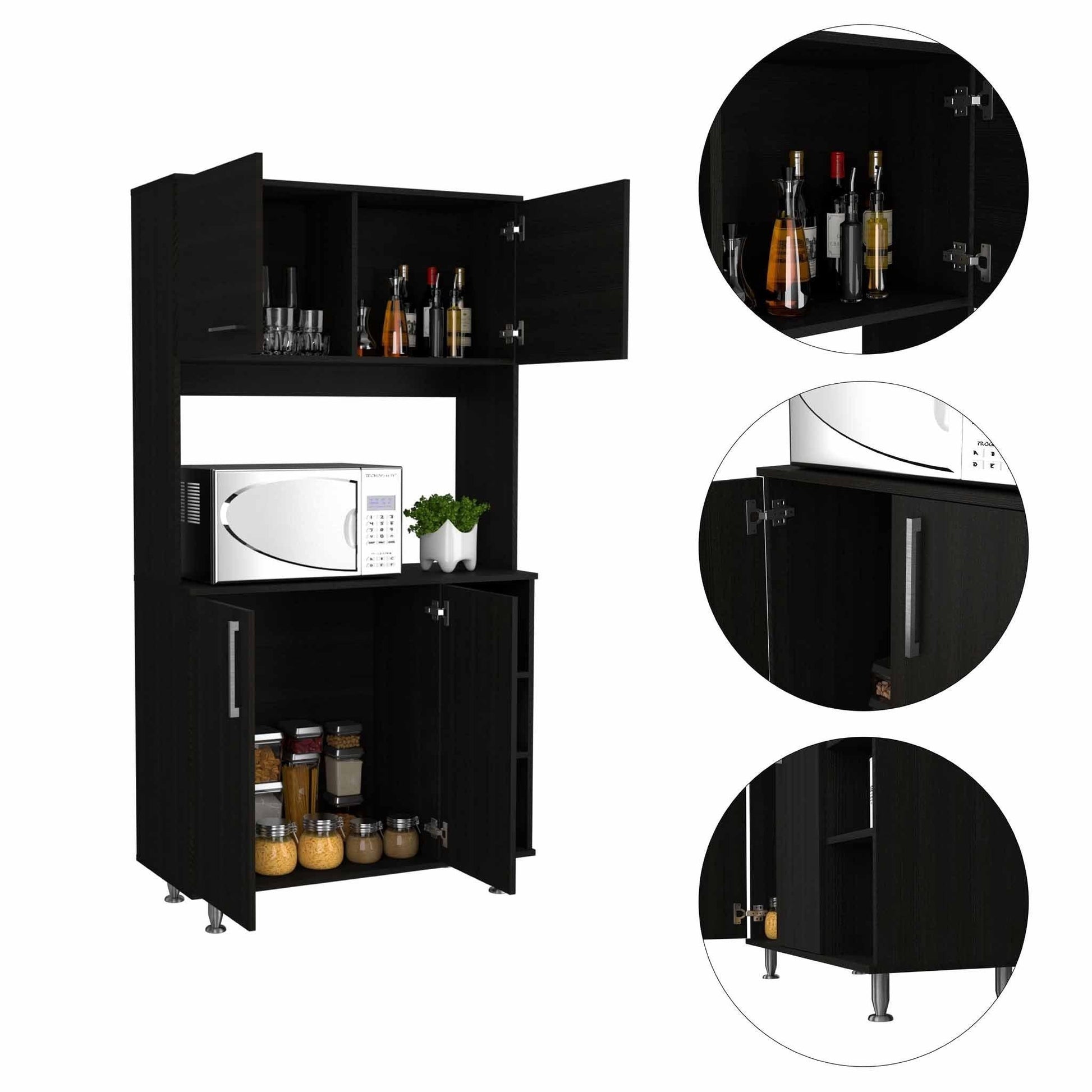 Modern Black Kitchen Cabinet with Two Storage Shelves - AFS