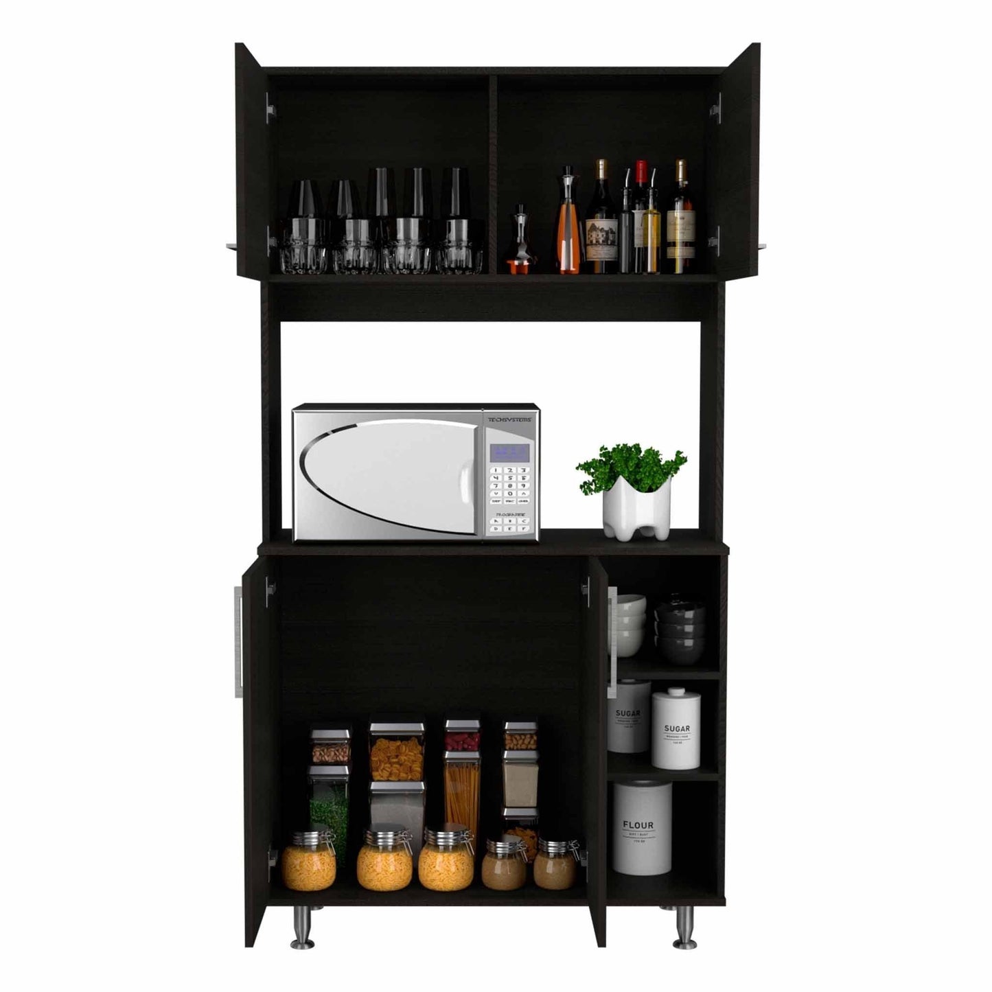 Modern Black Kitchen Cabinet with Two Storage Shelves - AFS