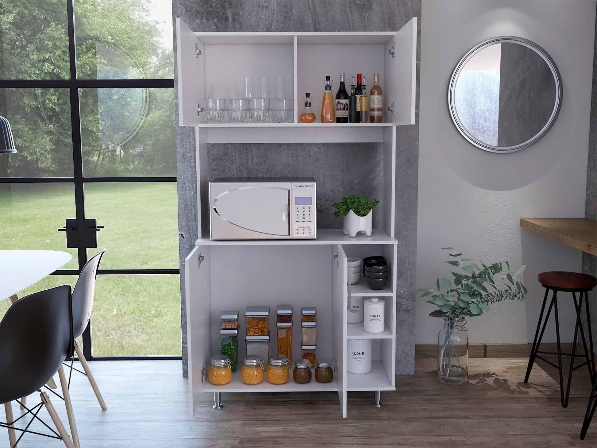 Modern White Kitchen Cabinet with Two Storage Shelves - AFS