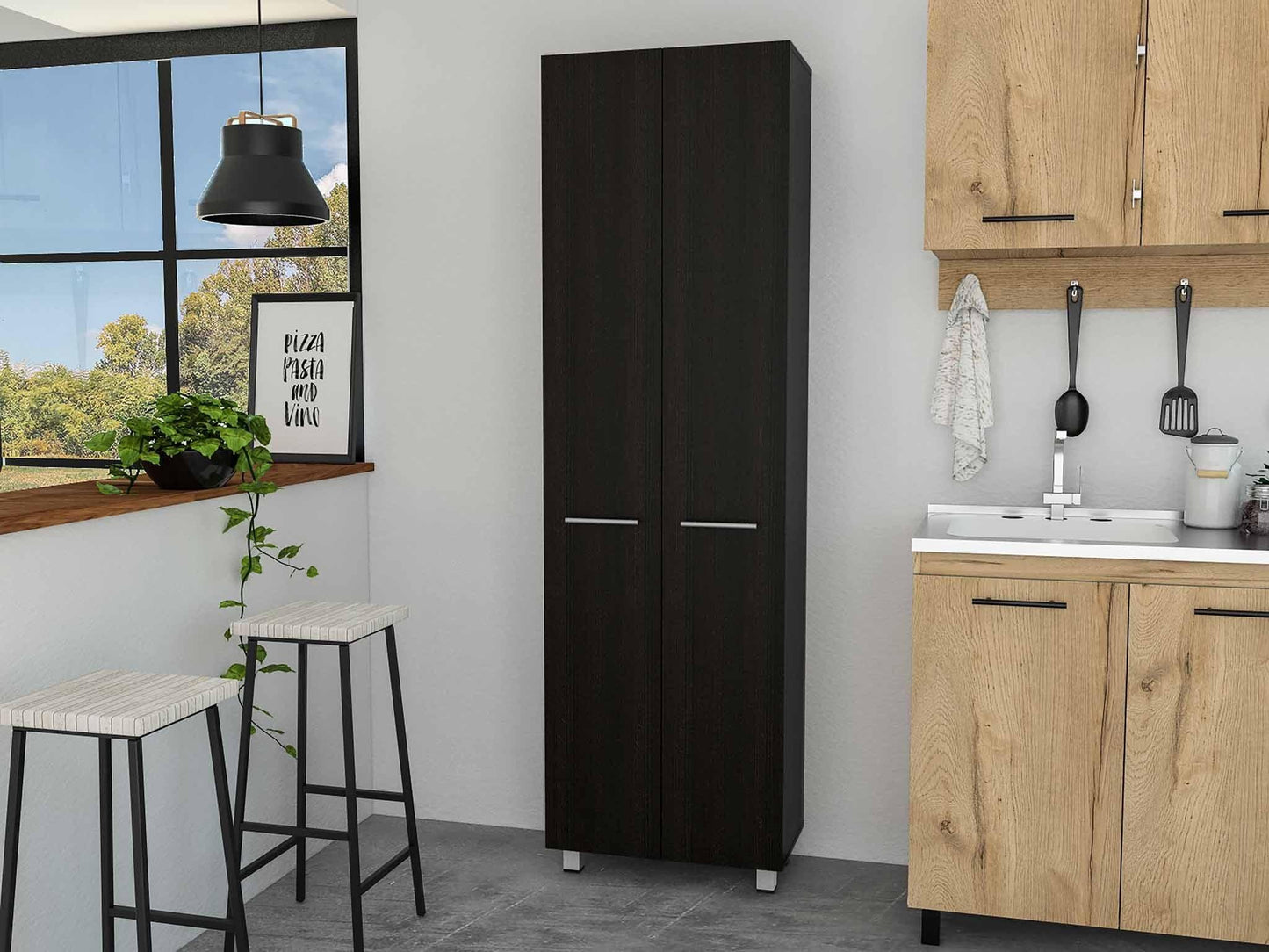 78" Modern Black Pantry Cabinet with Two Full Size Doors - AFS