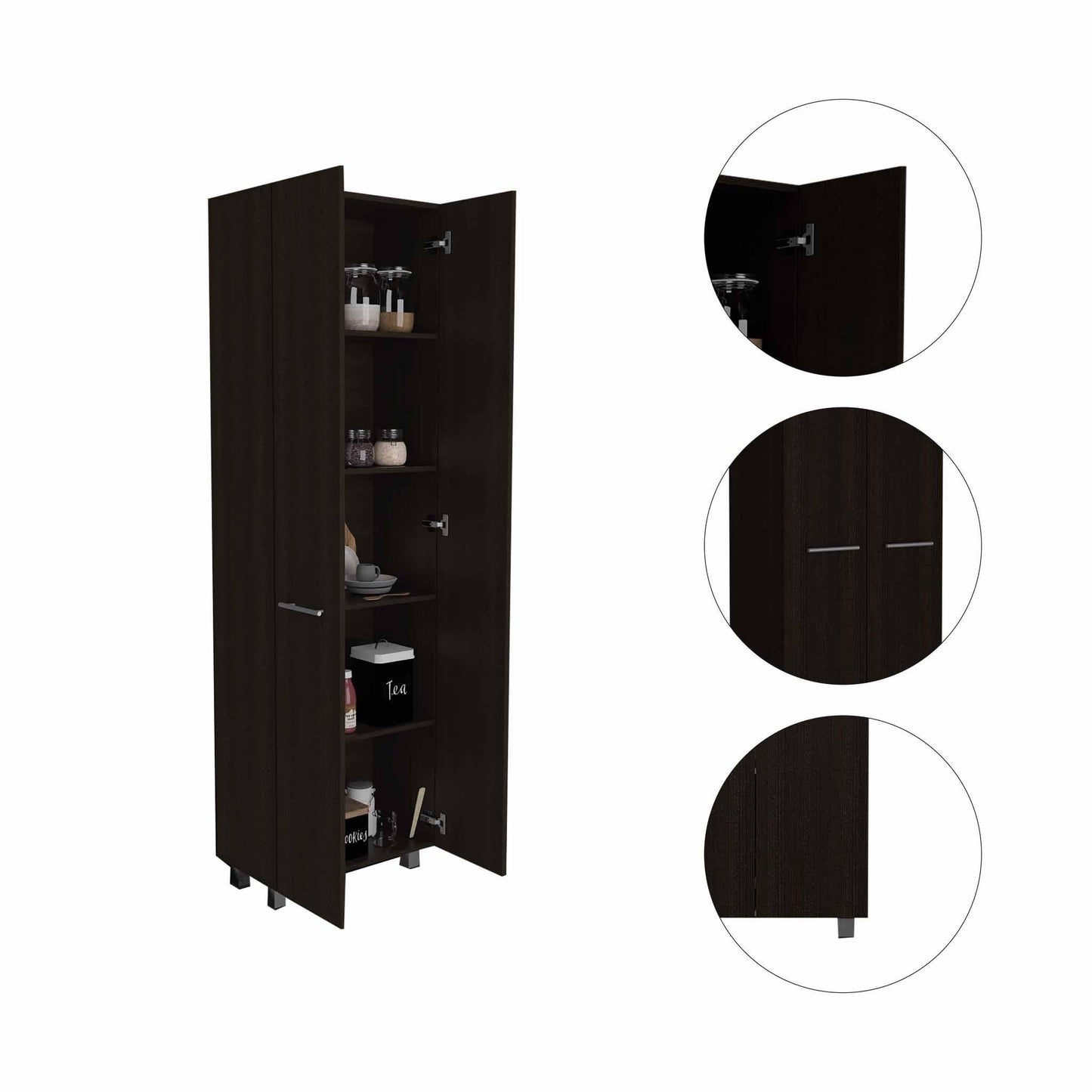 78" Modern Black Pantry Cabinet with Two Full Size Doors - AFS