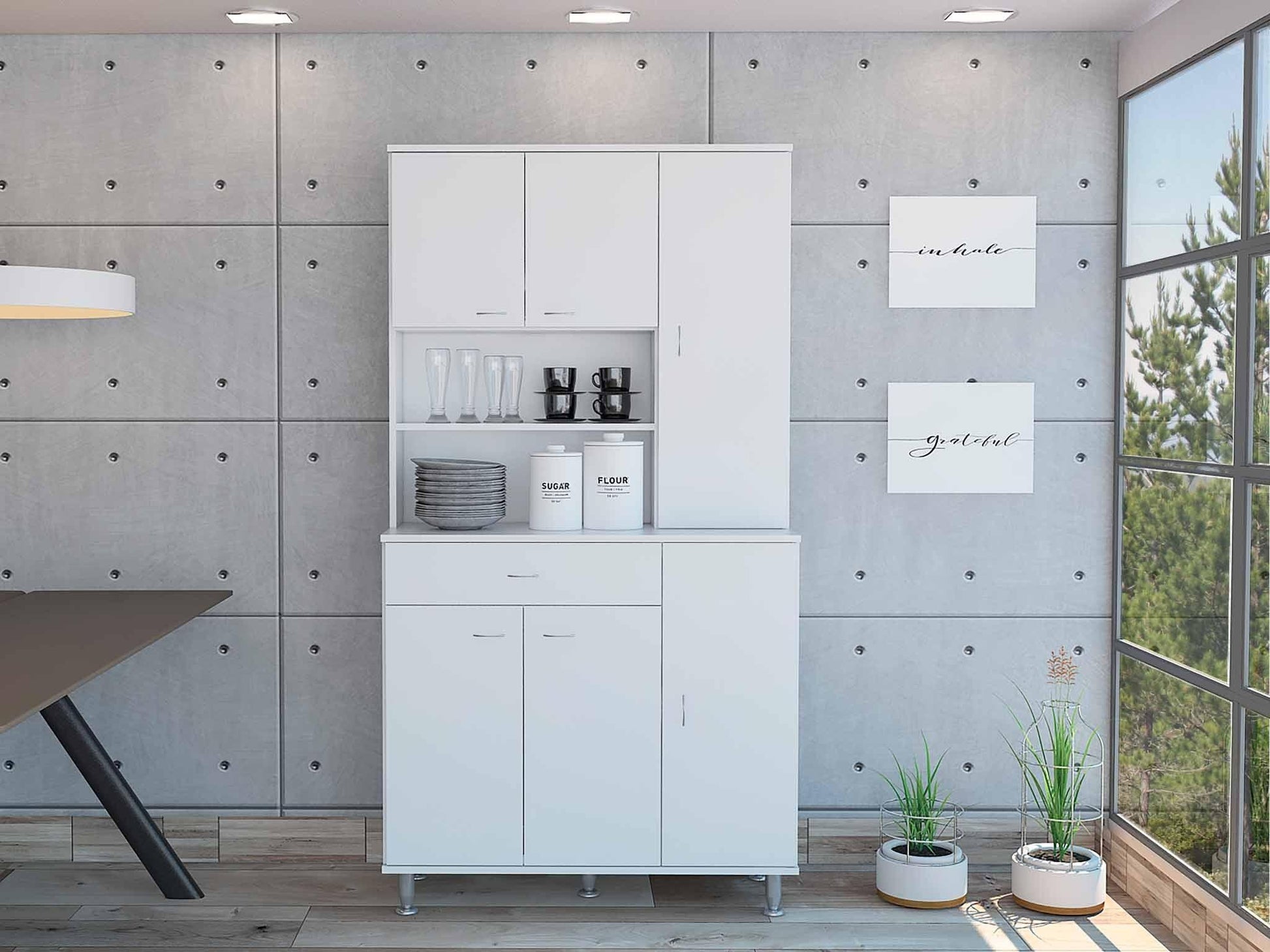White Pantry Cabinet with Multiple Storage Shelves - AFS