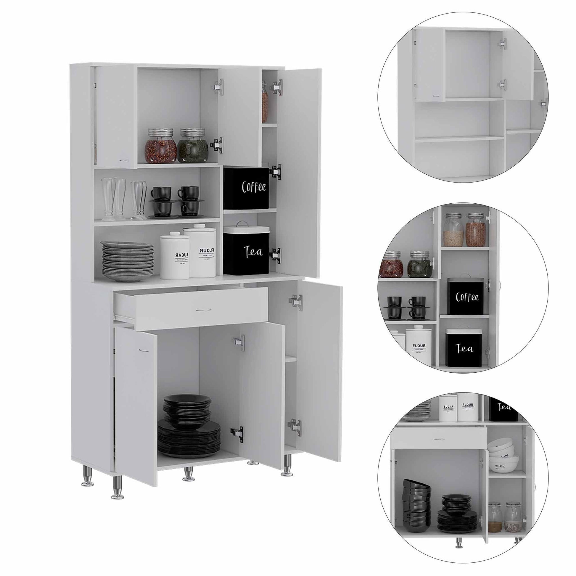 White Pantry Cabinet with Multiple Storage Shelves - AFS