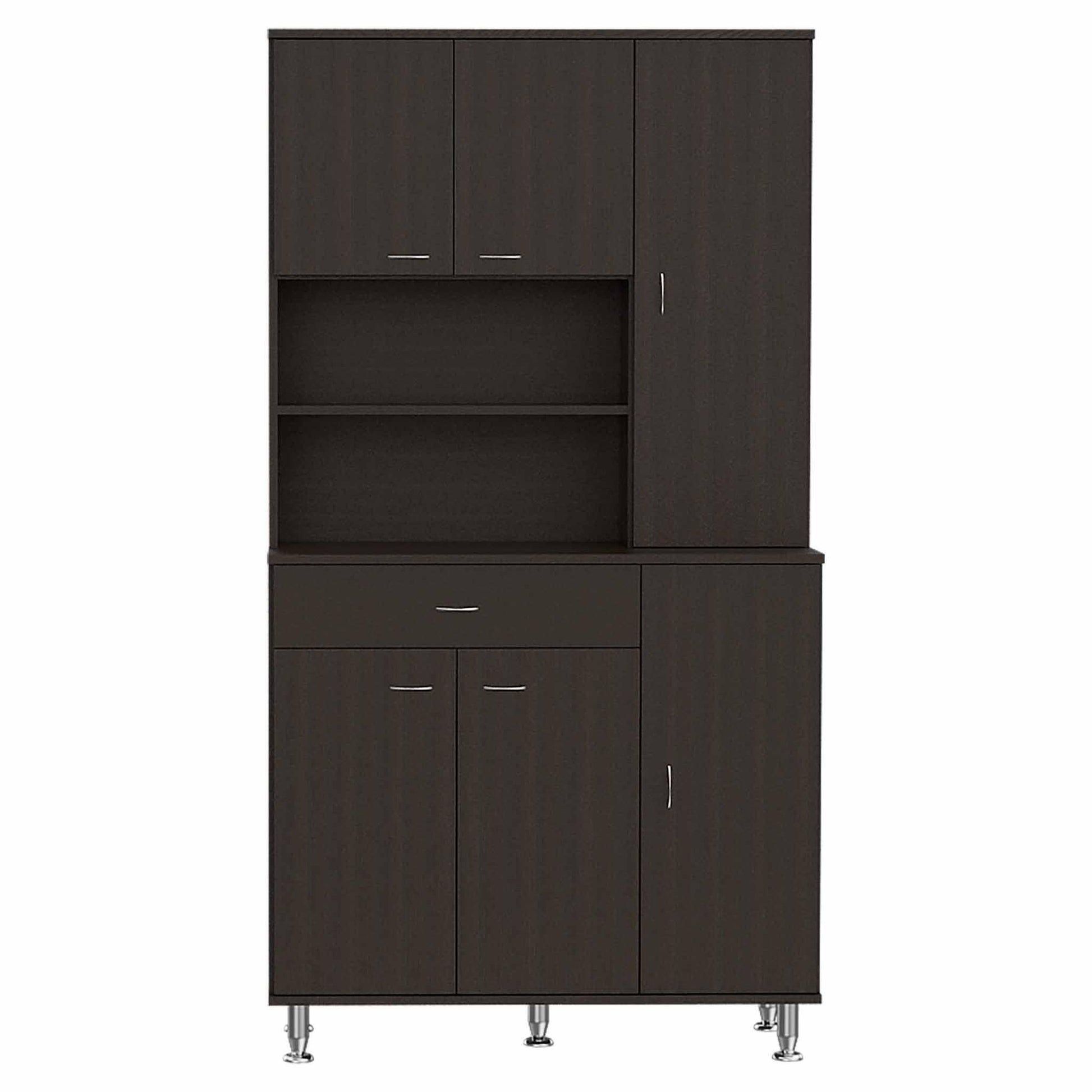 Modern Black Pantry Cabinet with Multiple Storage Shelves - AFS