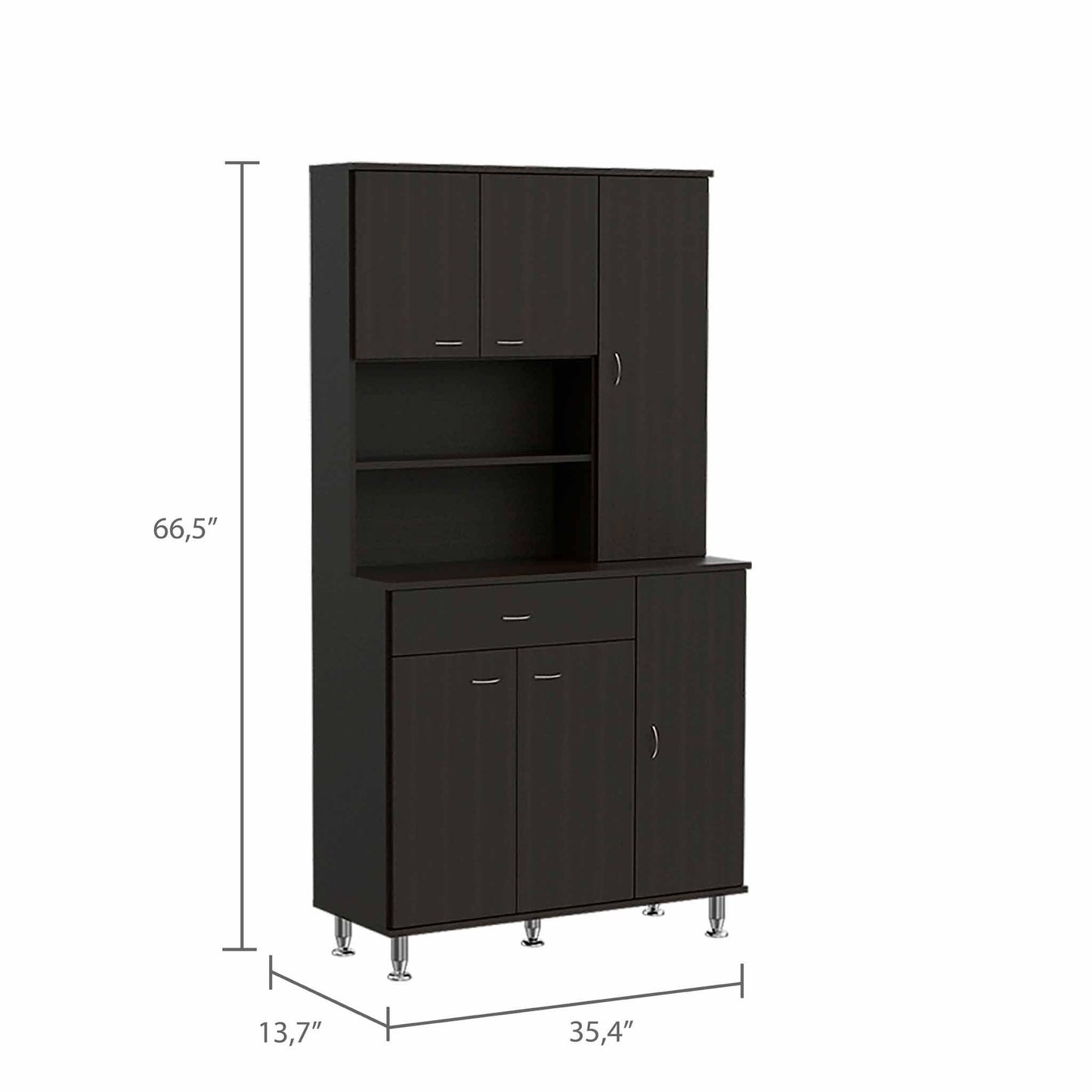 Modern Black Pantry Cabinet with Multiple Storage Shelves - AFS