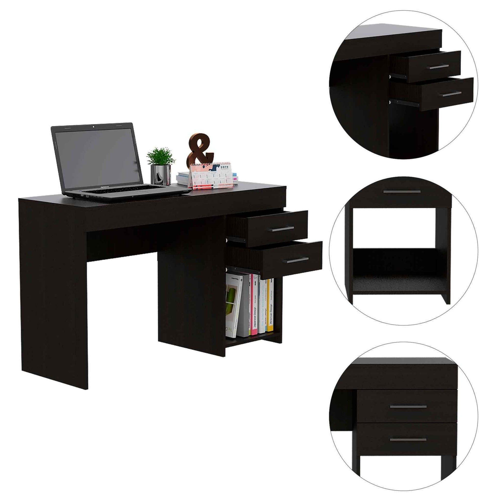 Deon Black Two Drawer Computer Desk - AFS