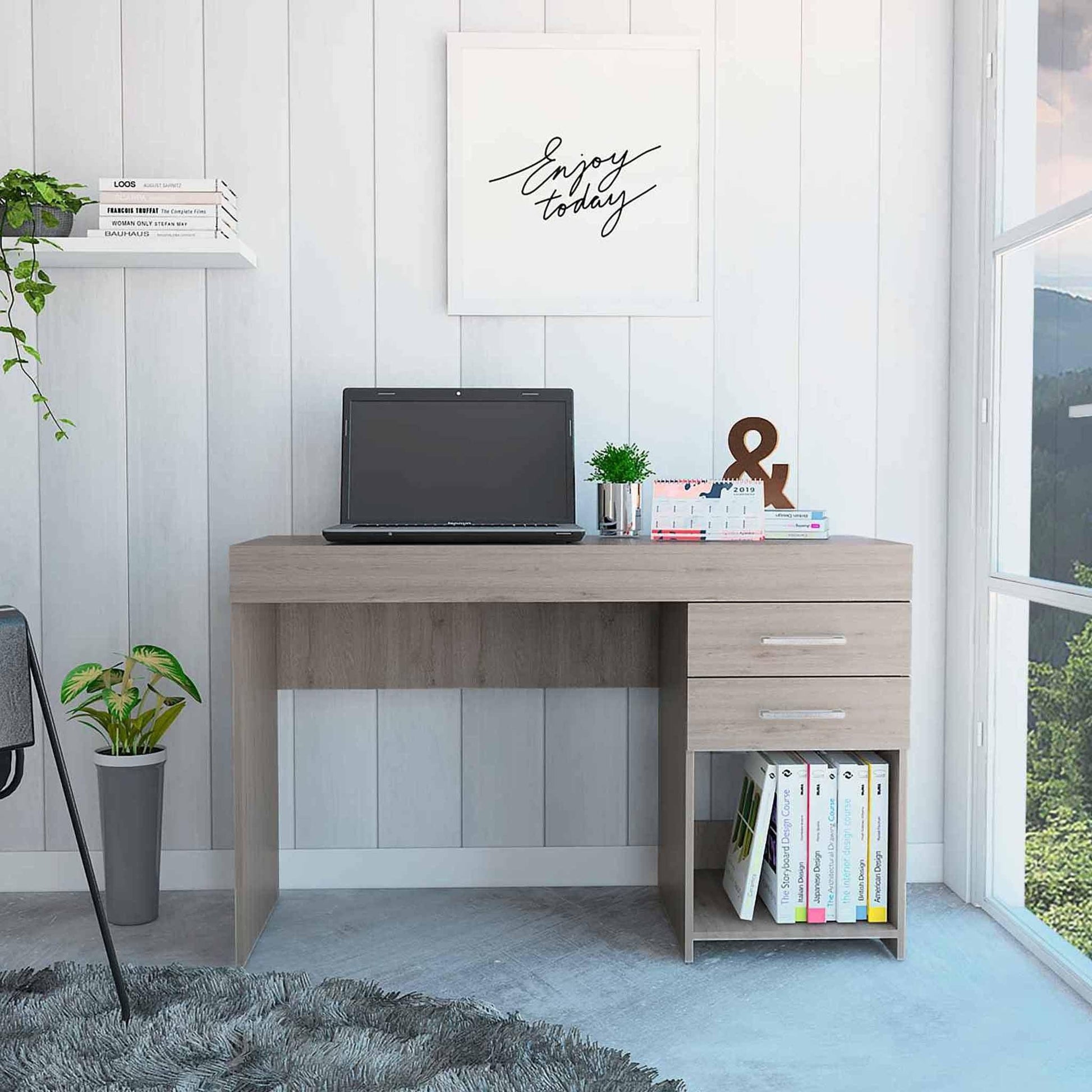 Deon Light Gray Two Drawer Computer Desk - AFS