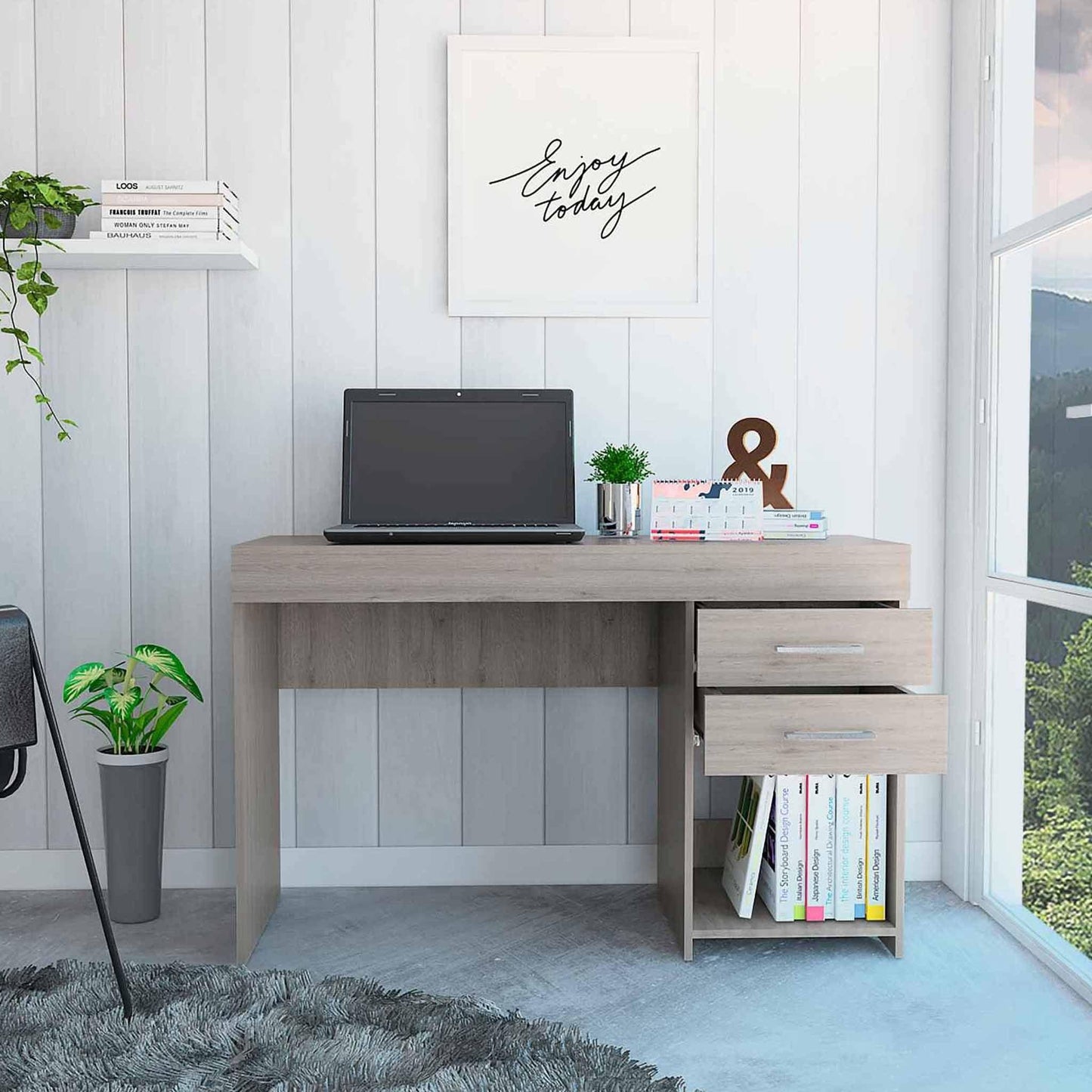 Deon Light Gray Two Drawer Computer Desk - AFS