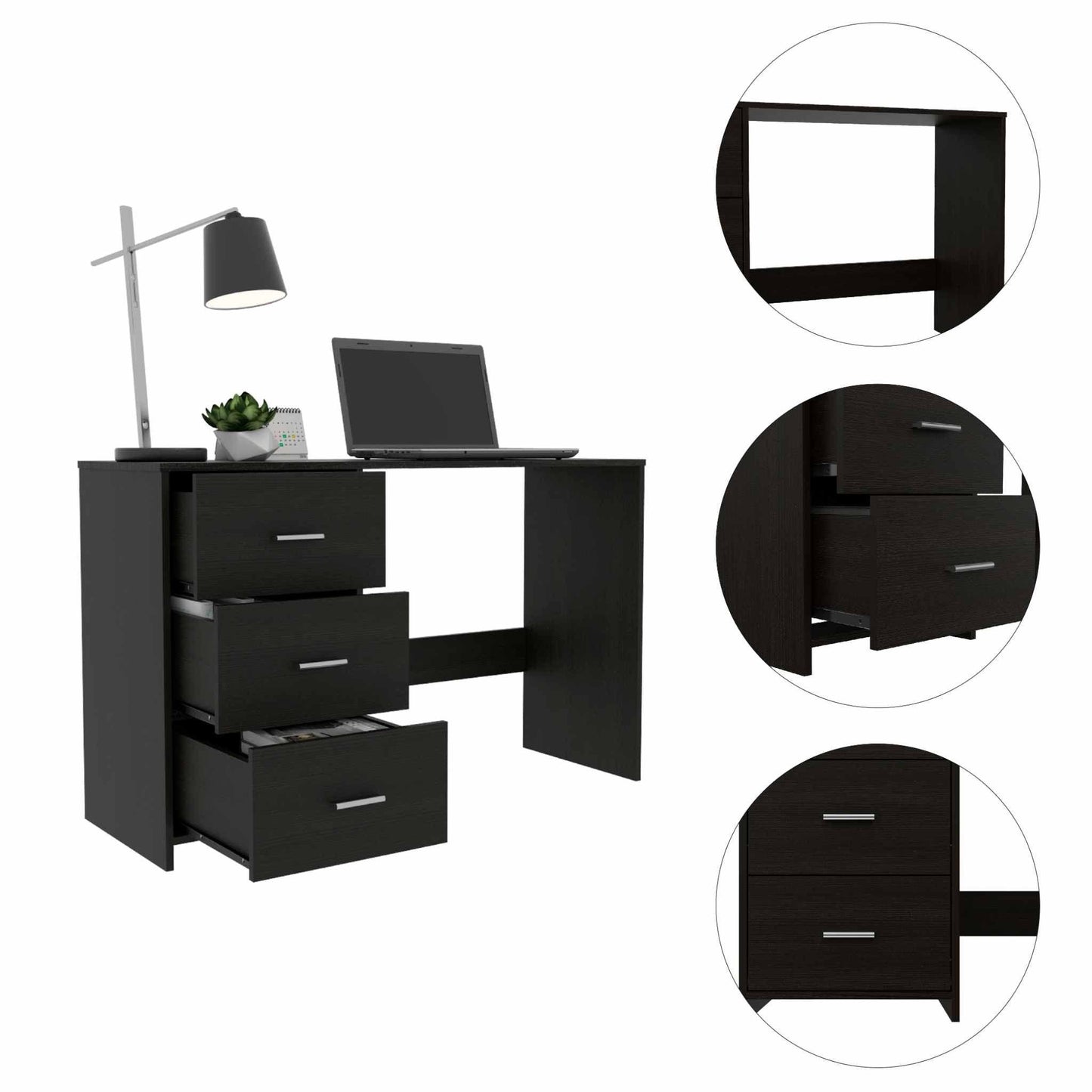 Echo Black Computer Desk with Three Drawers - AFS