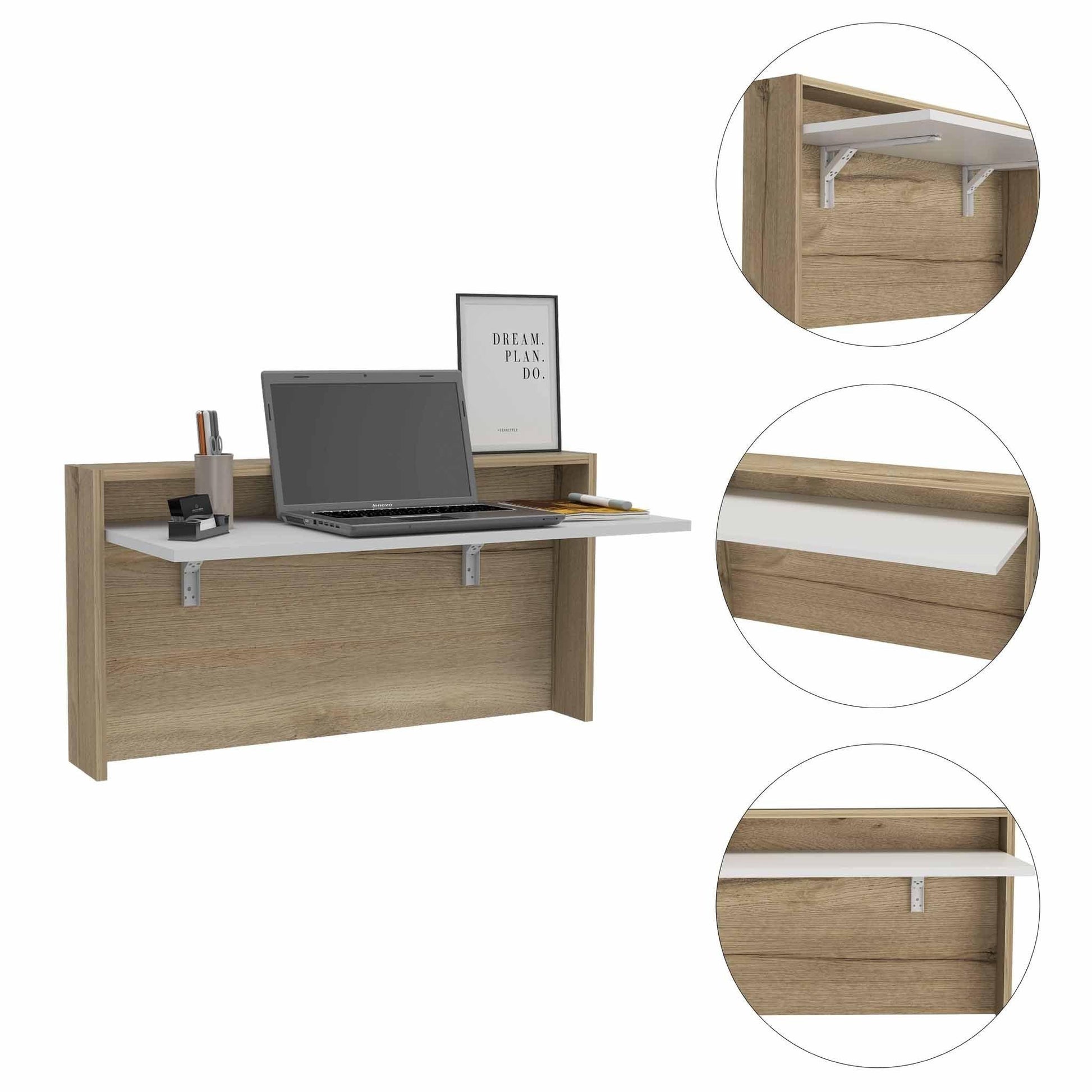 Mod White and Natural Folding Floating Desk - AFS