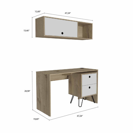 Mod White and Natural Two Piece Desk and Shelve Set - AFS