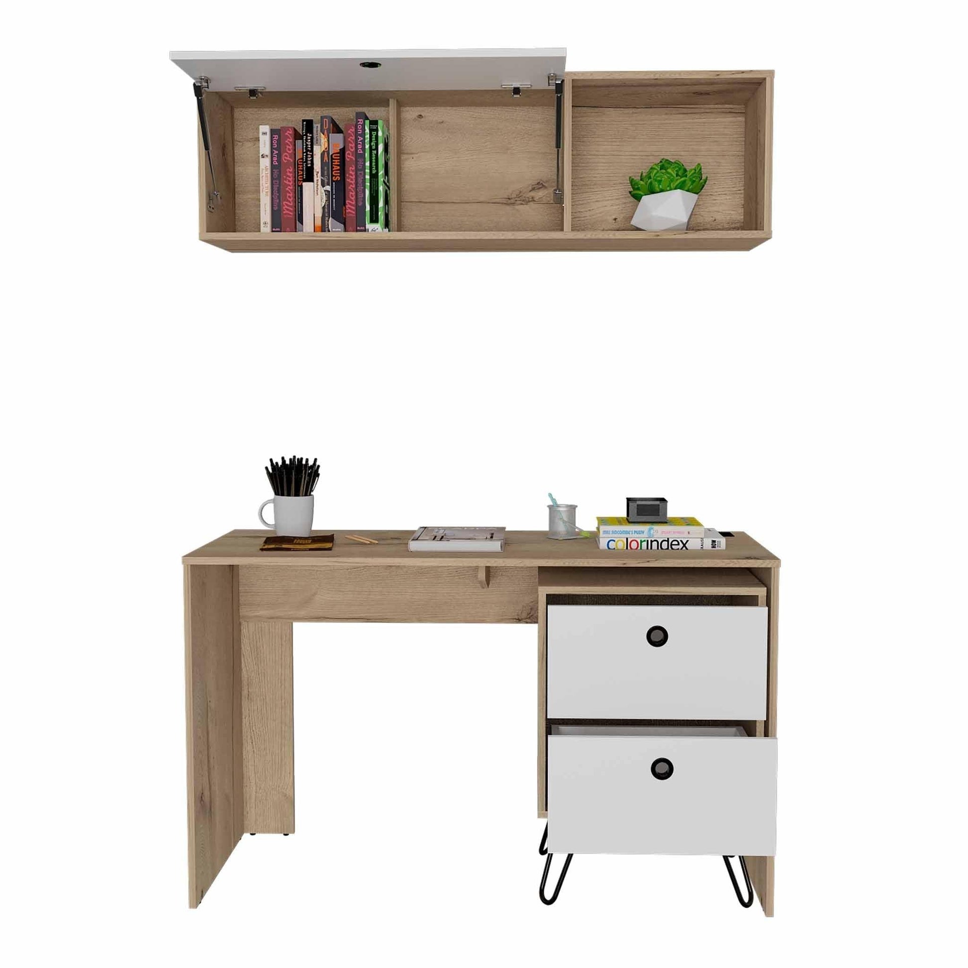 Mod White and Natural Two Piece Desk and Shelve Set - AFS