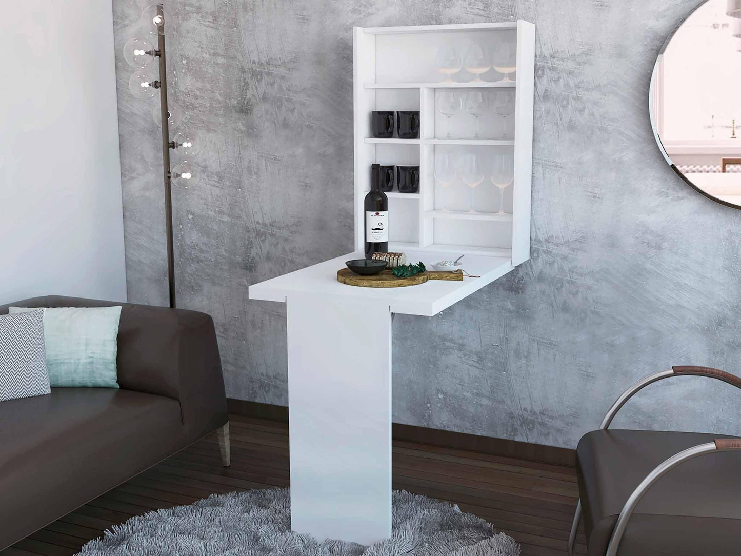 Modern White Retractable Desk or Bar Cabinet - AFS