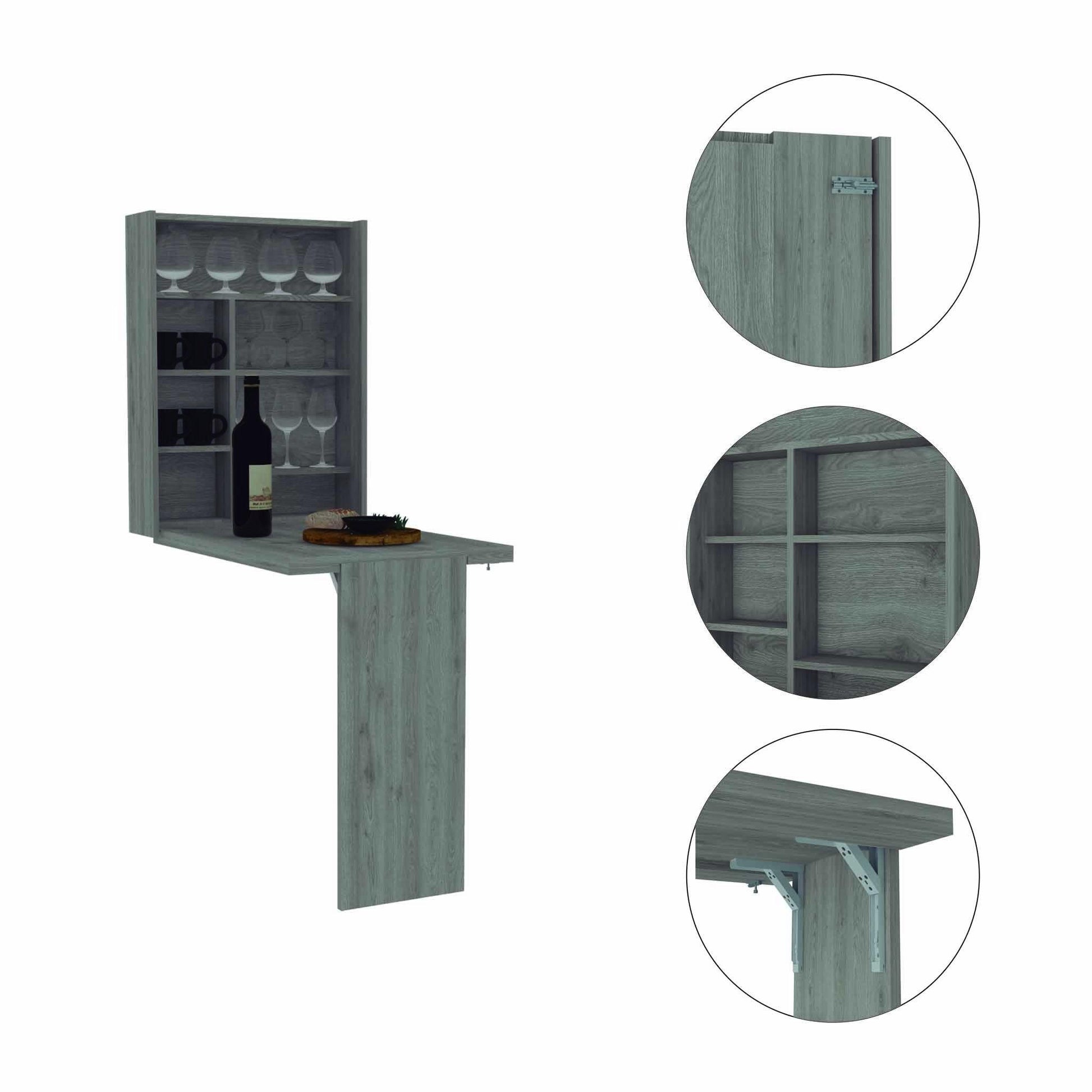 Modern Gray Retractable Desk or Bar Cabinet - AFS