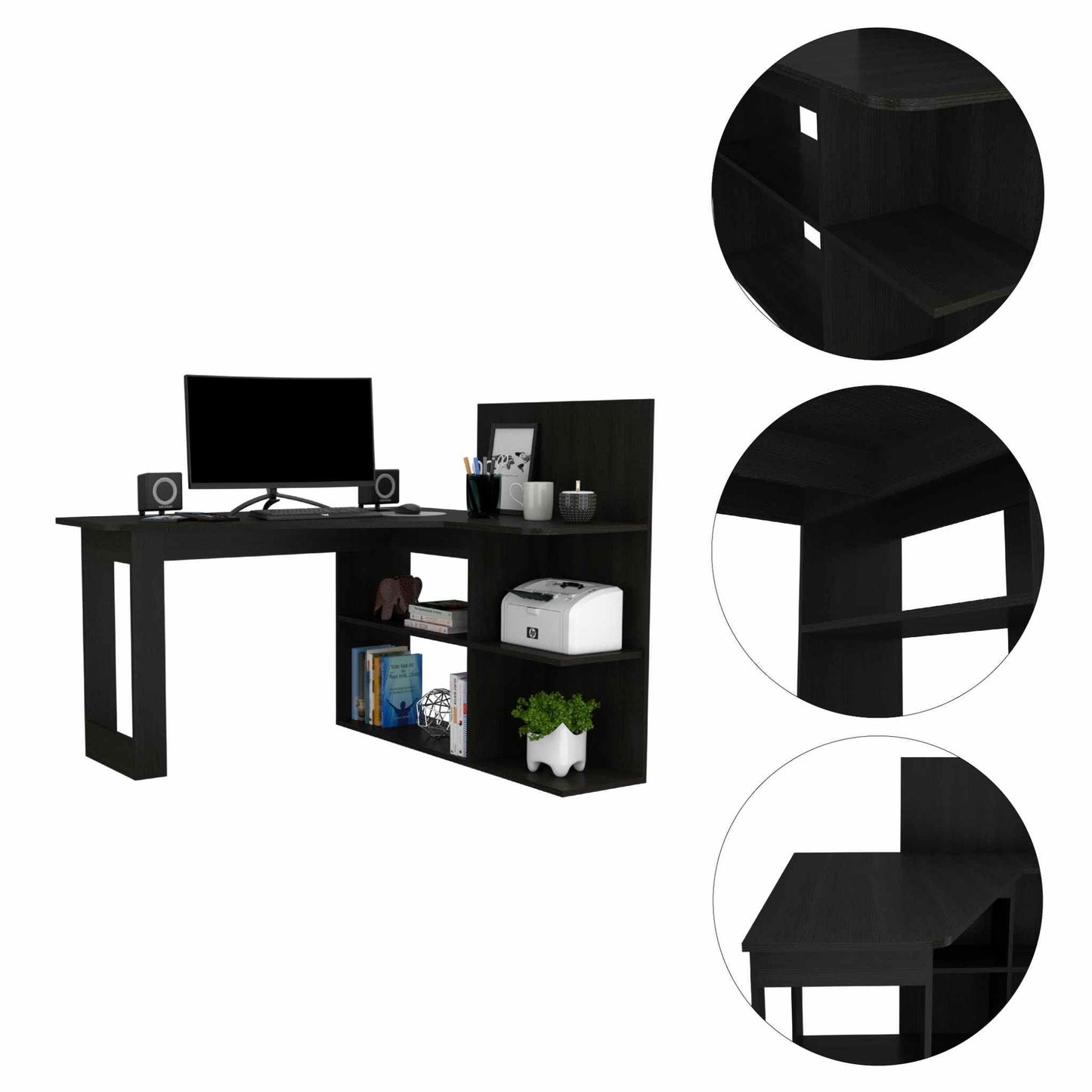 Marek Black L Shaped Computer Desk - AFS