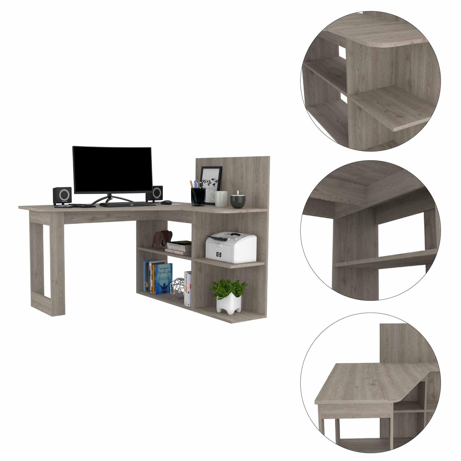 Marek Light Gray L Shaped Computer Desk - AFS