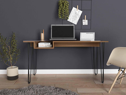 Deco Mahogany and Black Geometric Computer Desk - AFS