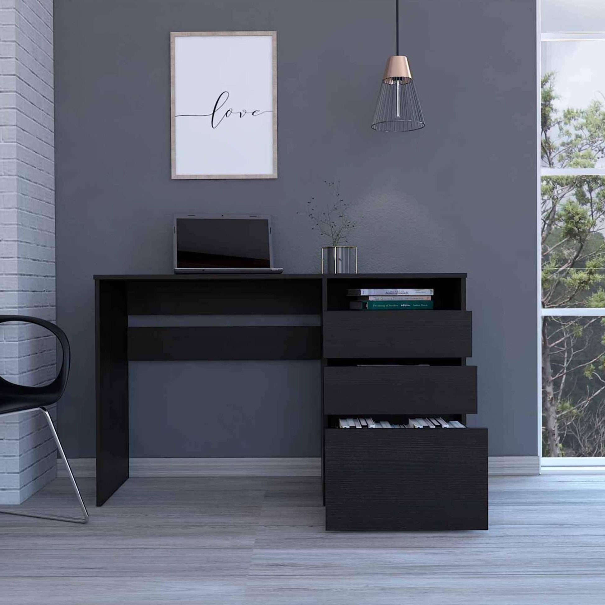 Echo Black Computer Desk with Three Drawers - AFS