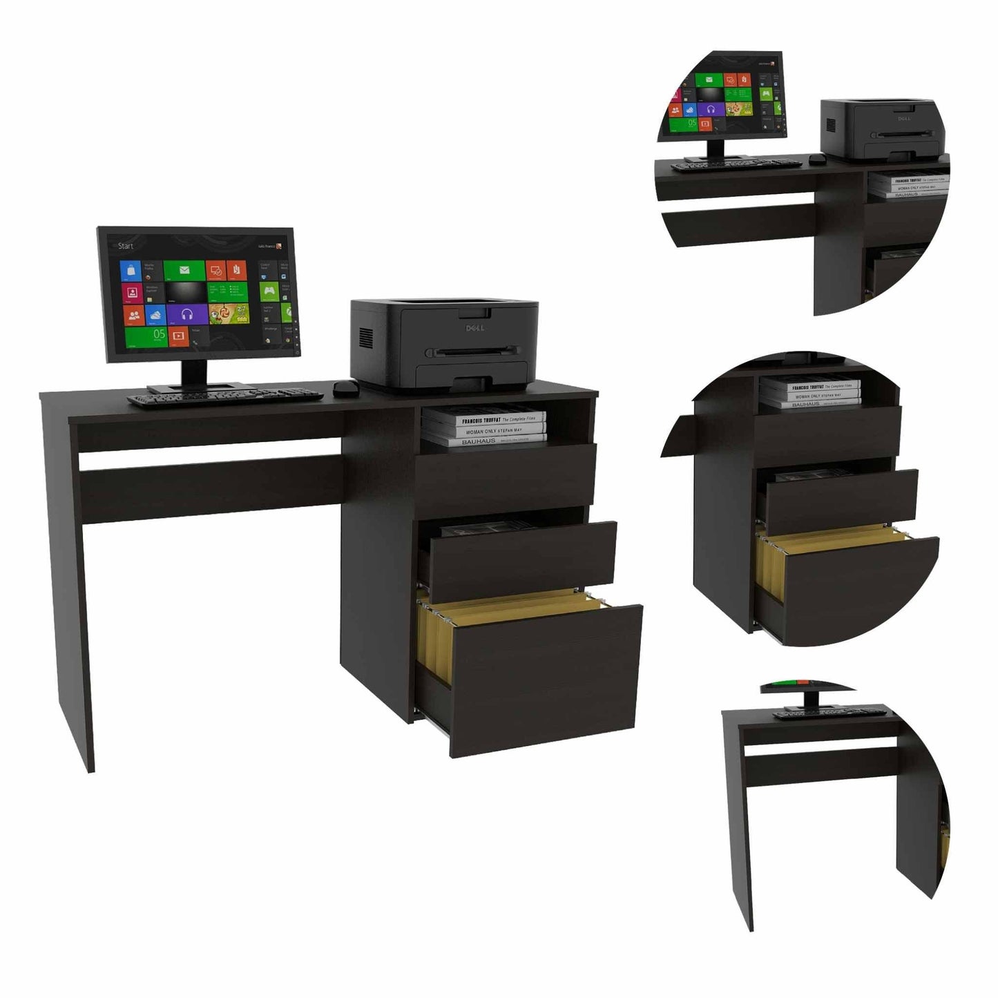 Echo Black Computer Desk with Three Drawers - AFS