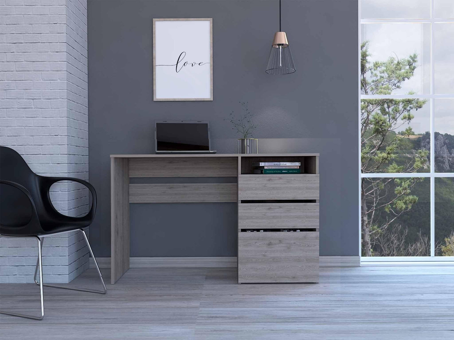 Echo Light Gray Computer Desk with Three Drawers - AFS