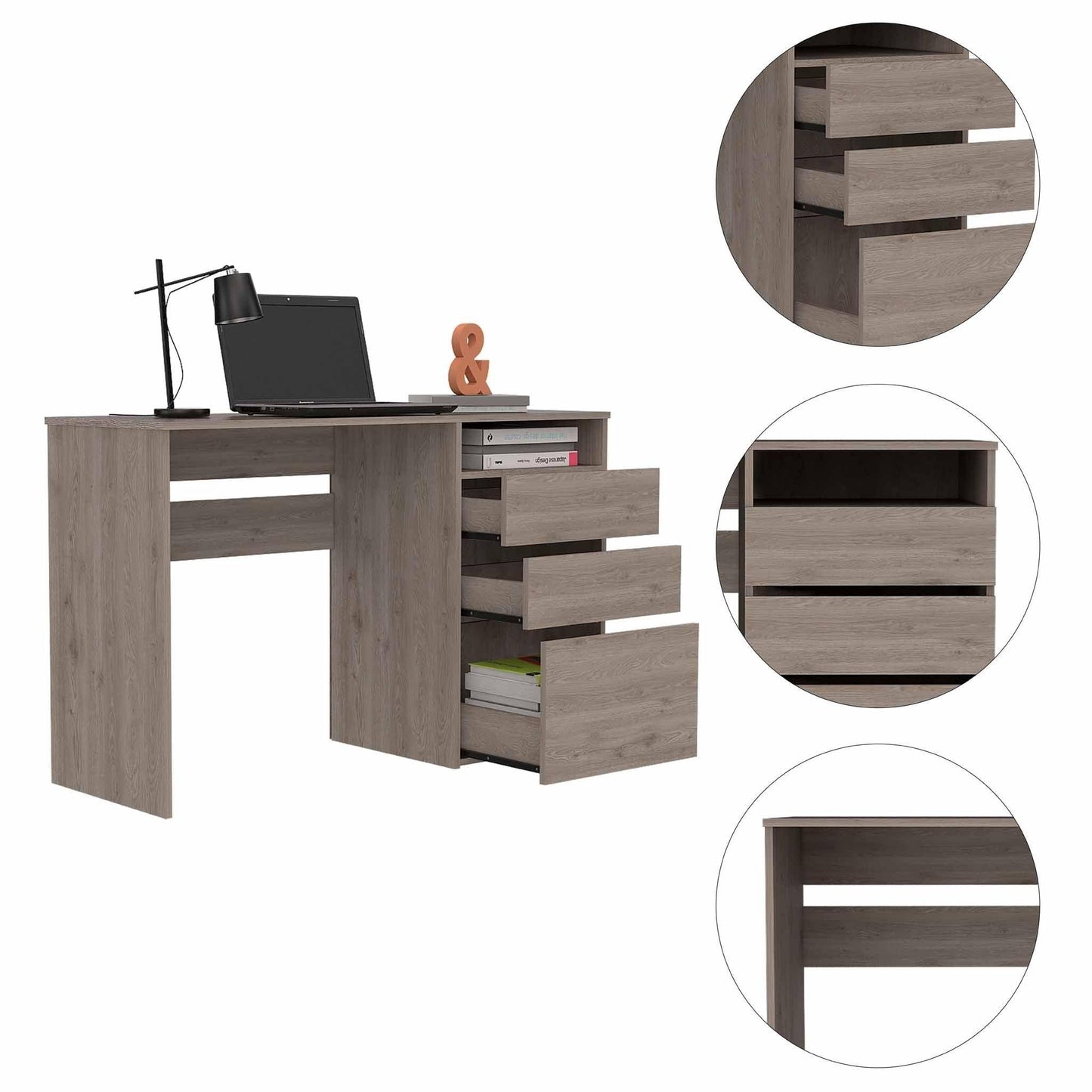 Echo Light Gray Computer Desk with Three Drawers - AFS