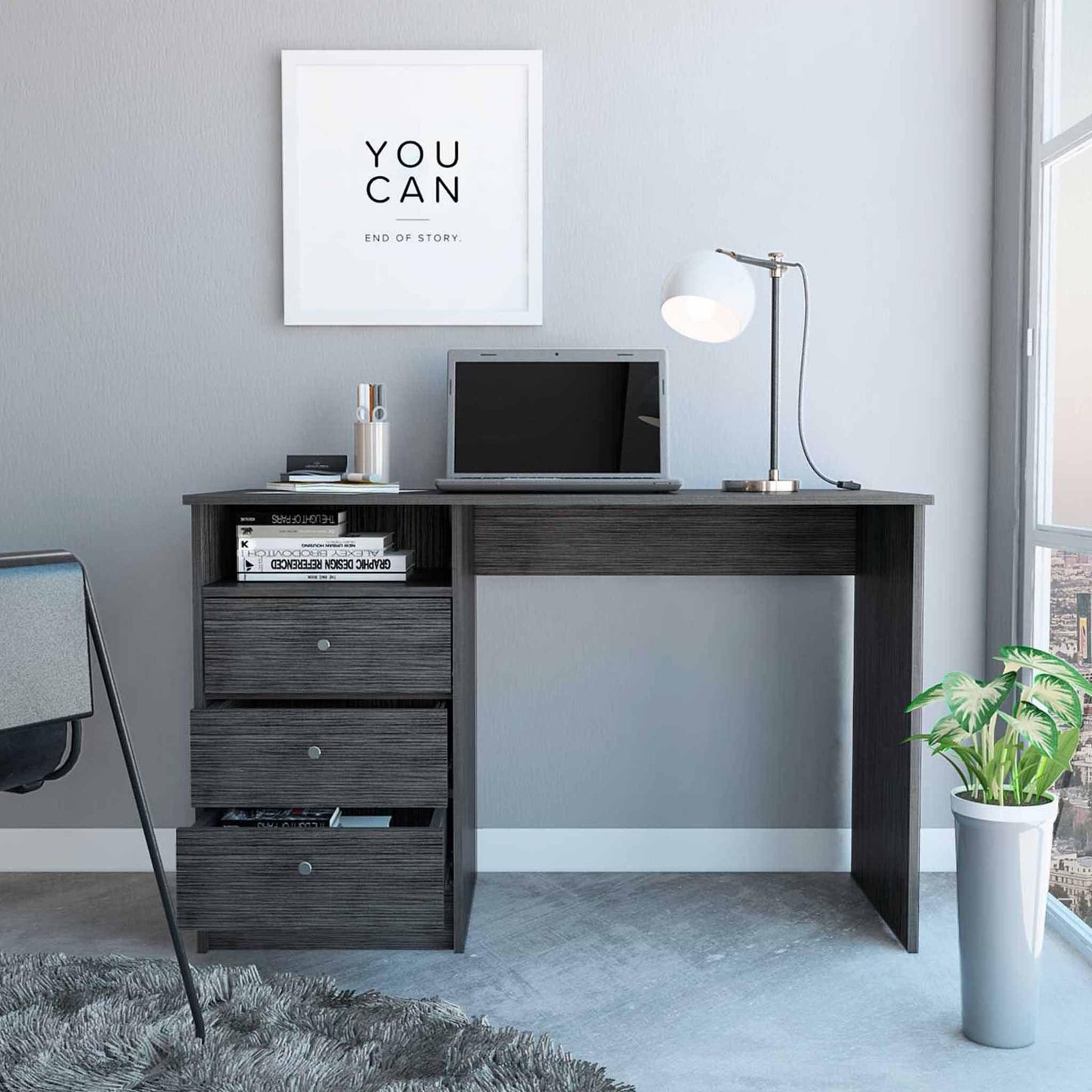 Torino Gray Oak Three Drawer Computer Desk - AFS