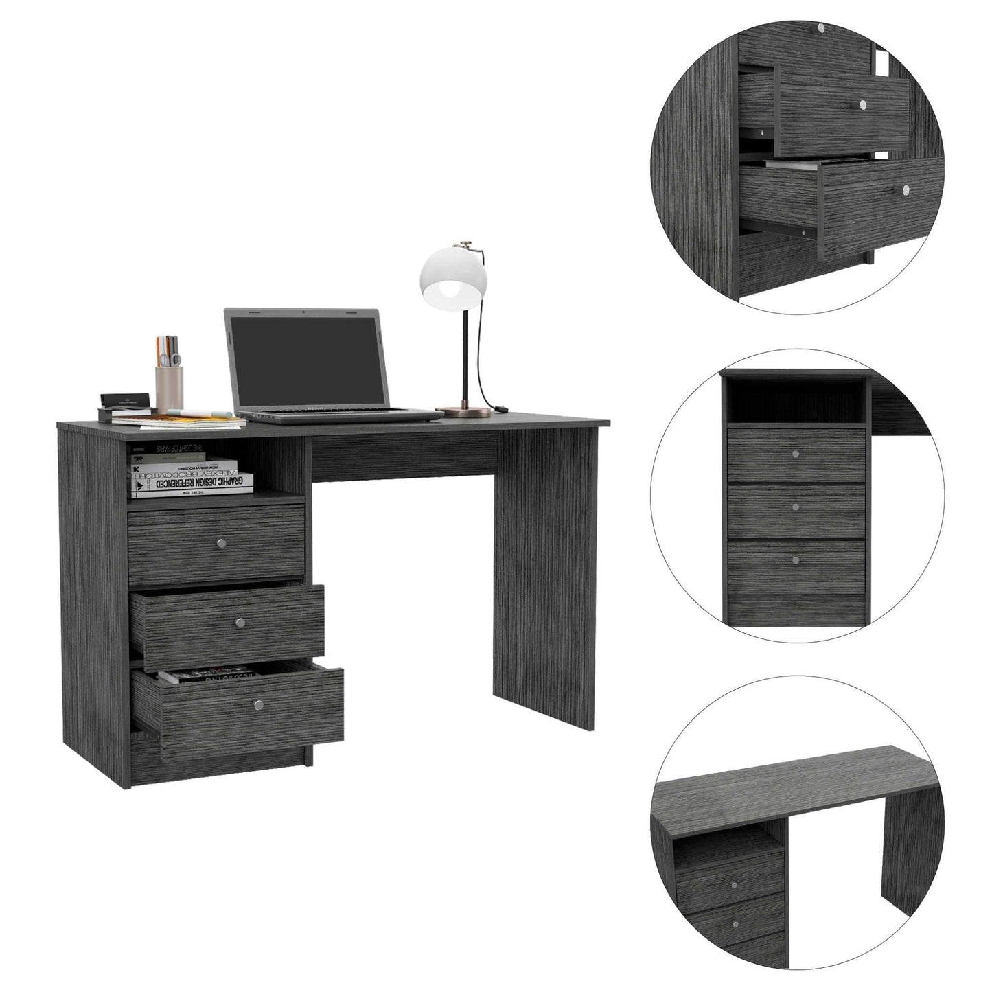 Torino Gray Oak Three Drawer Computer Desk - AFS