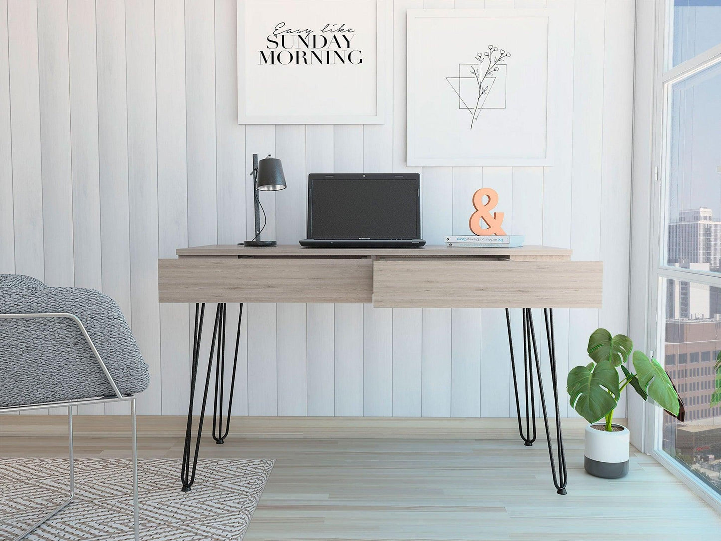 Roxy Light Gray Computer Desk with Two Drawers - AFS