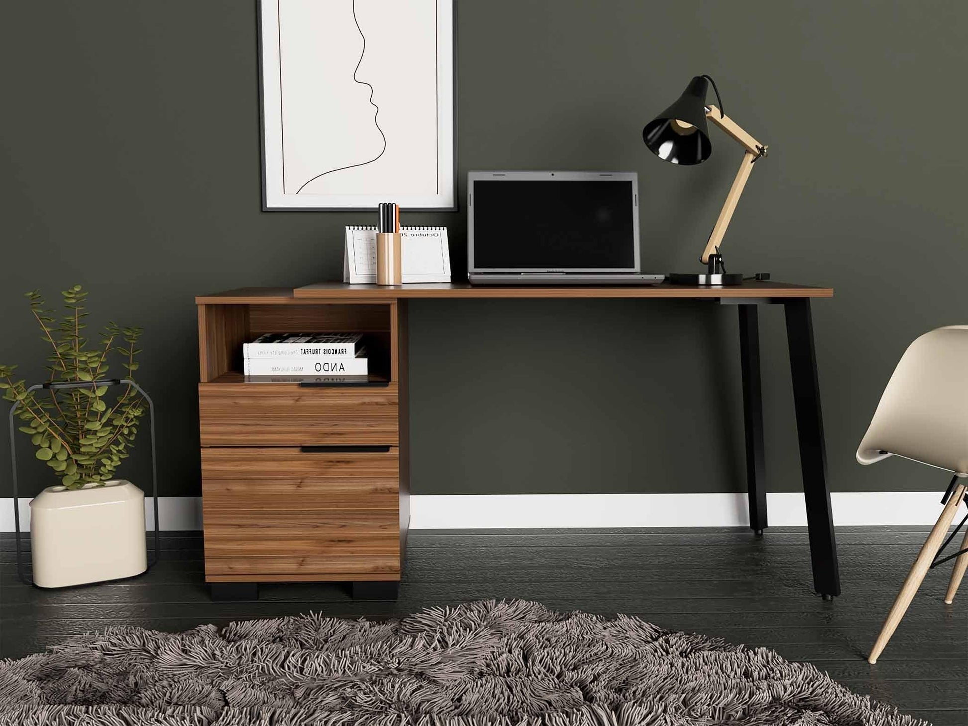 Contempo Flair Mahogany and Black Office Desk - AFS