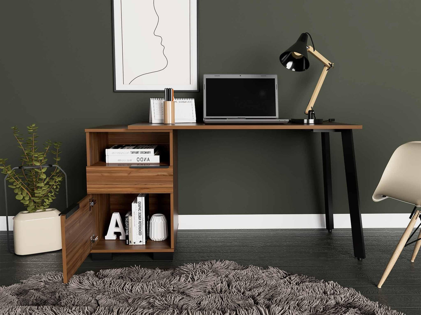 Contempo Flair Mahogany and Black Office Desk - AFS